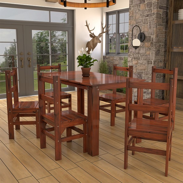 Mesa de Jantar 6 Lugares Rústico Madeira Maciça Mogano - Panorama Móveis