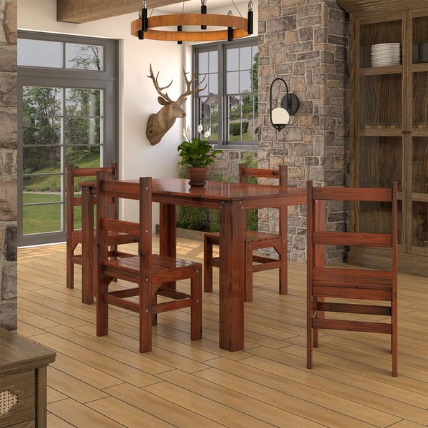 Mesa de Jantar 4 Lugares Rústico Madeira Maciça Mogano - Panorama Móveis