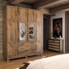 Guarda-Roupa Casal Rústico Madeira Maciça 10 Portas 3 Gavetas com Espelho e Pés Castanho - Panorama Móveis
