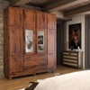 Guarda-Roupa Casal Rústico Madeira Maciça 10 Portas 3 Gavetas com Espelho e Pés Mogano - Panorama Móveis