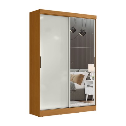 Guarda-Roupa Casal Quioto 2 Portas 2 Gavetas com Espelho Cinamomo/Off White - Mx Móveis