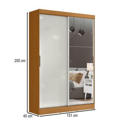 Guarda-Roupa Casal Quioto 2 Portas 2 Gavetas com Espelho Cinamomo/Off White - Mx Móveis