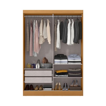 Guarda-Roupa Casal Quioto 2 Portas 2 Gavetas com Espelho Cinamomo/Off White - Mx Móveis
