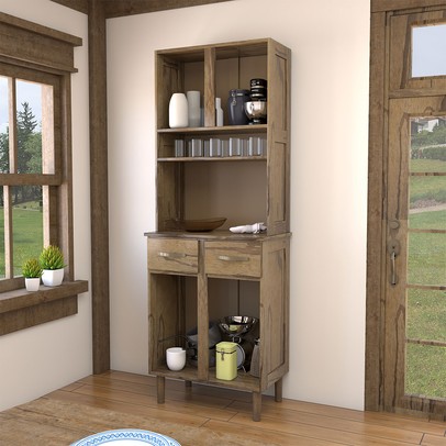 Armário de Cozinha 4 Portas Rústico Madeira Maciça Castanho - Panorama Móveis