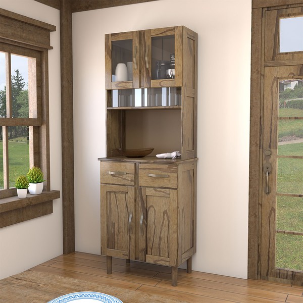 Armário de Cozinha 4 Portas Rústico Madeira Maciça Castanho - Panorama Móveis