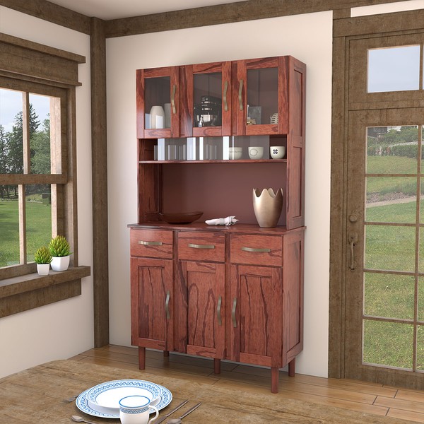 Armário de Cozinha 6 Portas 3 Gavetas Rústico Madeira Maciça Castanho - Panorama Móveis