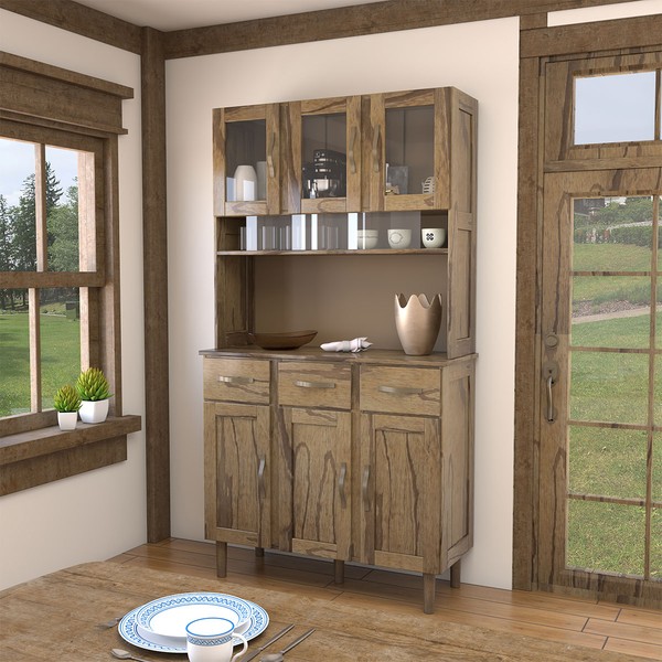 Armário de Cozinha 6 Portas 3 Gavetas Rústico Madeira Maciça Mogano - Panorama Móveis