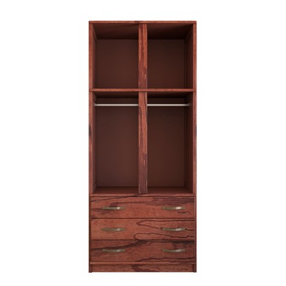 Guarda-Roupa Solteiro Rústico 4 Portas 3 Gavetas Madeira Maciça com Espelho Mogano - Panorama Móveis