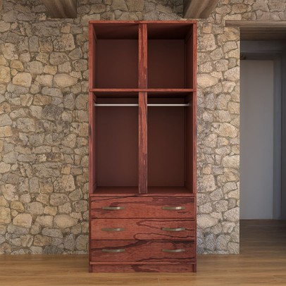 Guarda-Roupa Solteiro Rústico 4 Portas 3 Gavetas Madeira Maciça com Espelho Mogano - Panorama Móveis