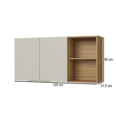 Armário Aéreo Cozinha 120 Cm Florença 2 Portas Naturalle/Sabbia - Decibal
