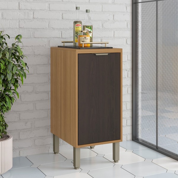 Balcão de Cozinha 40 Cm Colors 1 Porta 100% Mdf Freijó/Nogueira Bourbon - Kits Paraná