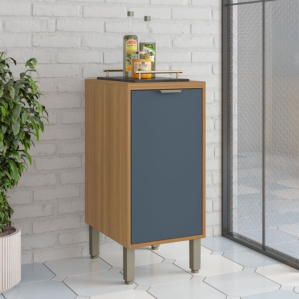 Balcão de Cozinha 40 Cm Colors 1 Porta 100% Mdf Freijó/Azul Secreto - Kits Paraná