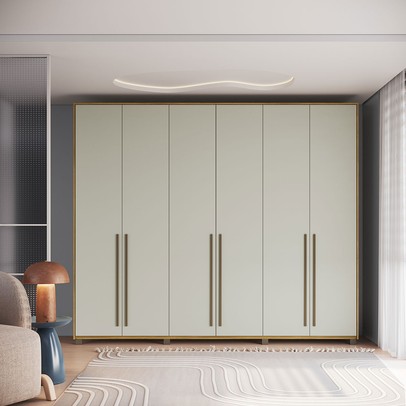 Guarda-Roupa Casal Pervoi 6 Portas 4 Gavetas Ipê/Sabbia - Decibal