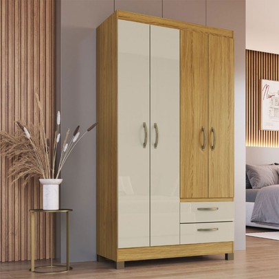 Guarda-Roupa Solteiro 4 Portas 2 Gavetas Rp2426 Ipê/Cristalo - Decibal