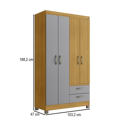 Guarda-Roupa Solteiro 4 Portas 2 Gavetas Rp2426 Ipê/Griseo - Decibal