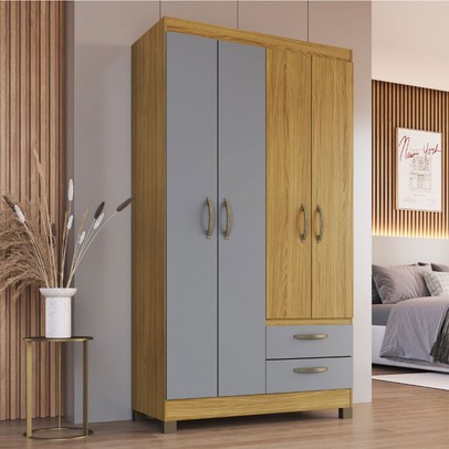 Guarda-Roupa Solteiro 4 Portas 2 Gavetas Rp2426 Ipê/Griseo - Decibal