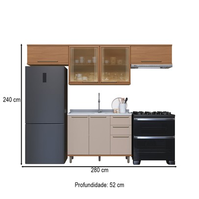 Cozinha Completa Munique 6 Portas 3 Gavetas com Vidro Freijó/Camurça - Indékes