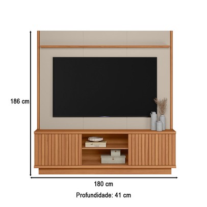 Rack com Painel para TV Até 75 Polegadas Ravenna 2 Portas Canela/Off White Fosco - Linea Brasil