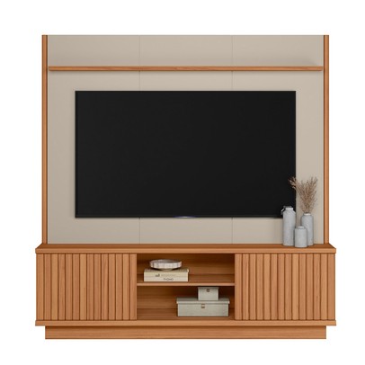 Rack com Painel para TV Até 75 Polegadas Ravenna 2 Portas Canela/Off White Fosco - Linea Brasil