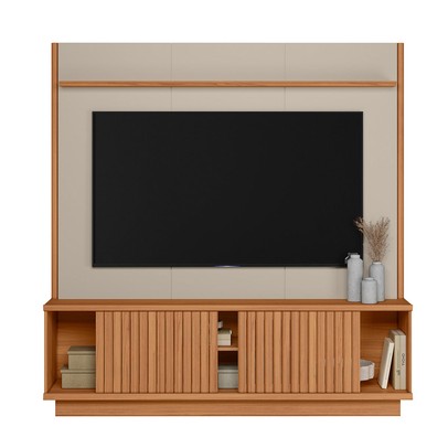 Rack com Painel para TV Até 75 Polegadas Ravenna 2 Portas Canela/Off White Fosco - Linea Brasil
