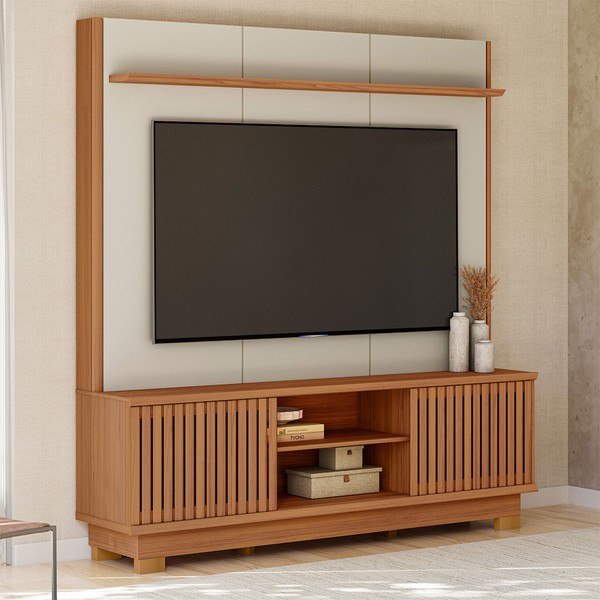 Estante para TV Até 75 Polegadas Ravenna 2 Portas Canela/Off White Fosco - Linea Brasil