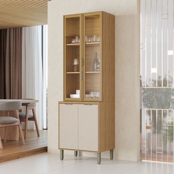 Cristaleira Colors 4 Portas 100% Mdf com Vidro Freijó/Nazca - Kits Paraná