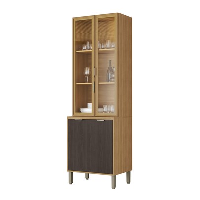 Cristaleira Colors 4 Portas 100% Mdf com Vidro Freijó/Nogueira Bourbon - Kits Paraná