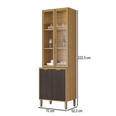 Cristaleira Colors 4 Portas 100% Mdf com Vidro Freijó/Nogueira Bourbon - Kits Paraná