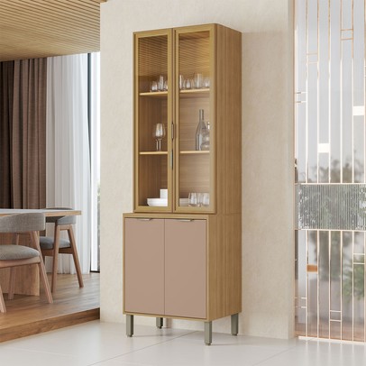 Cristaleira Colors 4 Portas 100% Mdf com Vidro Freijó/Pinole - Kits Paraná