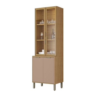 Cristaleira Colors 4 Portas 100% Mdf com Vidro Freijó/Pinole - Kits Paraná