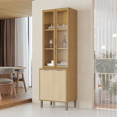 Cristaleira Colors 4 Portas 100% Mdf com Vidro Freijó/Oásis - Kits Paraná