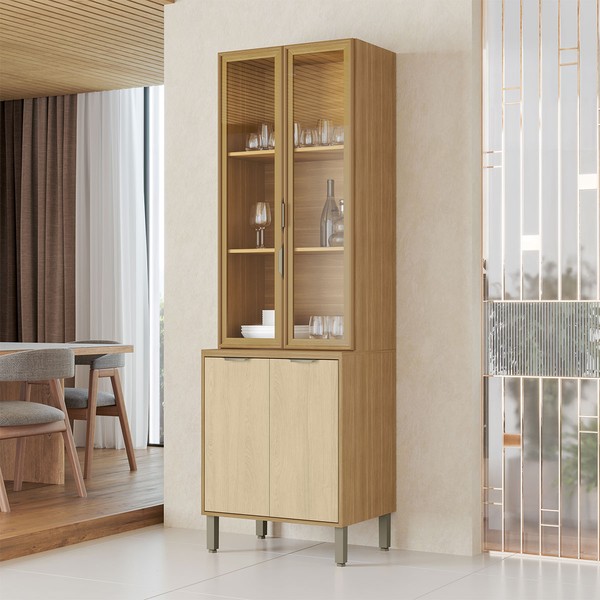 Cristaleira Colors 4 Portas 100% Mdf com Vidro Freijó/Oásis - Kits Paraná