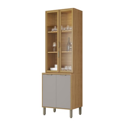 Cristaleira Colors 4 Portas 100% Mdf com Vidro Freijó/Cinza Chalck - Kits Paraná