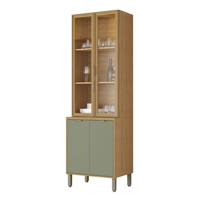 Cristaleira Colors 4 Portas 100% Mdf com Vidro Freijó/Alecrim - Kits Paraná