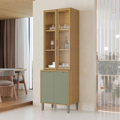 Cristaleira Colors 4 Portas 100% Mdf com Vidro Freijó/Alecrim - Kits Paraná