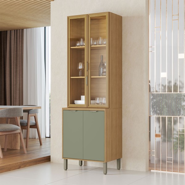 Cristaleira Colors 4 Portas 100% Mdf com Vidro Freijó/Alecrim - Kits Paraná