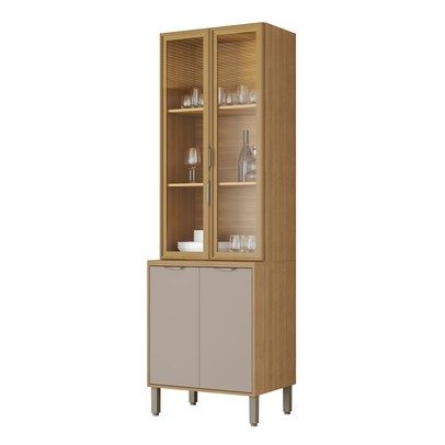 Cristaleira Colors 4 Portas 100% Mdf com Vidro Freijó/Cinza Niquel - Kits Paraná