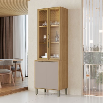 Cristaleira Colors 4 Portas 100% Mdf com Vidro Freijó/Cinza Niquel - Kits Paraná