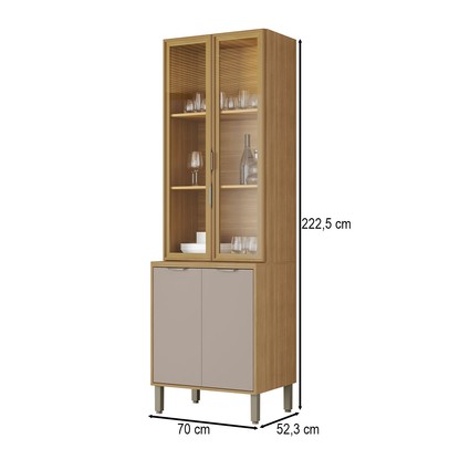 Cristaleira Colors 4 Portas 100% Mdf com Vidro Freijó/Cinza Niquel - Kits Paraná