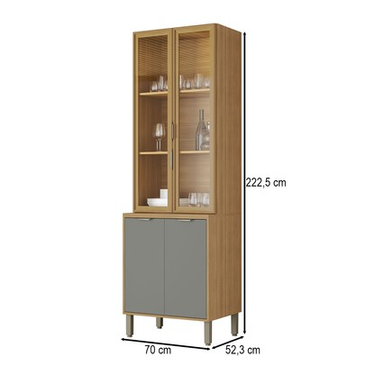 Cristaleira Colors 4 Portas 100% Mdf com Vidro Freijó/Moss - Kits Paraná