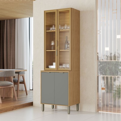 Cristaleira Colors 4 Portas 100% Mdf com Vidro Freijó/Moss - Kits Paraná