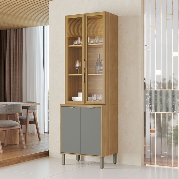 Cristaleira Colors 4 Portas 100% Mdf com Vidro Freijó/Moss - Kits Paraná