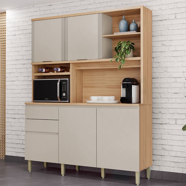 Cozinha Compacta Austin 5 Portas 2 Gavetas 100% Mdf Jequitiba/Gris Fosco - Linea Brasil