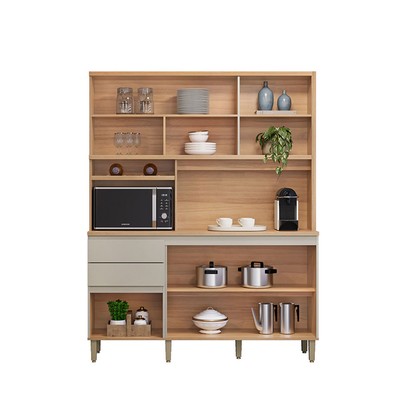 Cozinha Compacta Austin 5 Portas 2 Gavetas 100% Mdf Jequitiba/Gris Fosco - Linea Brasil