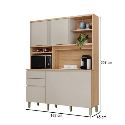 Cozinha Compacta Austin 5 Portas 2 Gavetas 100% Mdf Jequitiba/Gris Fosco - Linea Brasil