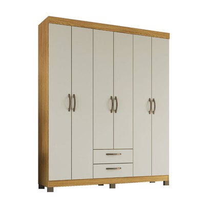 Guarda-Roupa Casal Basic 6 Portas 2 Gavetas Ipê/Cristalo - Decibal