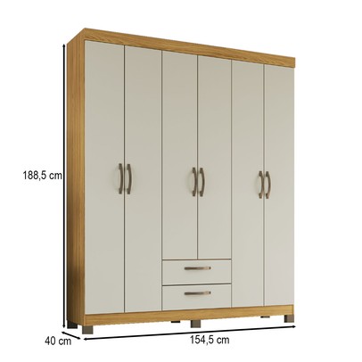 Guarda-Roupa Casal Basic 6 Portas 2 Gavetas Ipê/Cristalo - Decibal