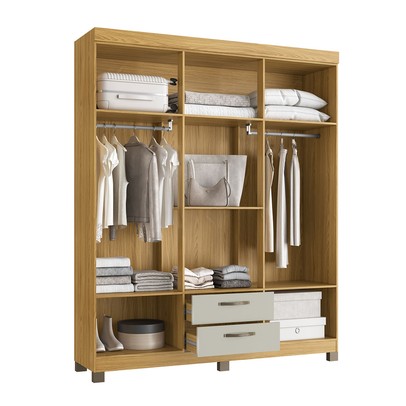 Guarda-Roupa Casal Basic 6 Portas 2 Gavetas Ipê/Cristalo - Decibal