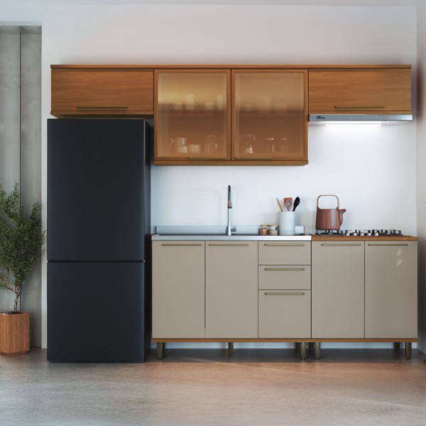 Cozinha Completa Munique 8 Portas 3 Gavetas com Vidro Freijó/Camurça - Indékes