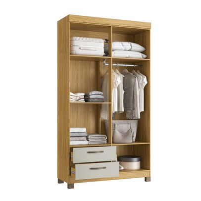 Guarda-Roupa Solteiro Basic 4 Portas 2 Gavetas Ipê/Cristalo - Decibal